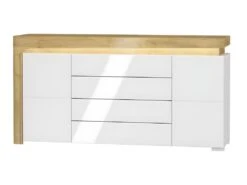 Buffet 2 Portes 4 Tiroirs LED Inclus Teo Blanc Et Bois