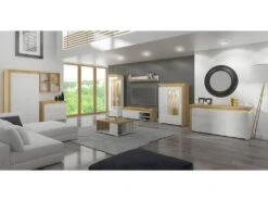 Buffet 2 Portes 4 Tiroirs LED Inclus Teo Blanc Et Bois -Mobilia Boutique buffet 14055435