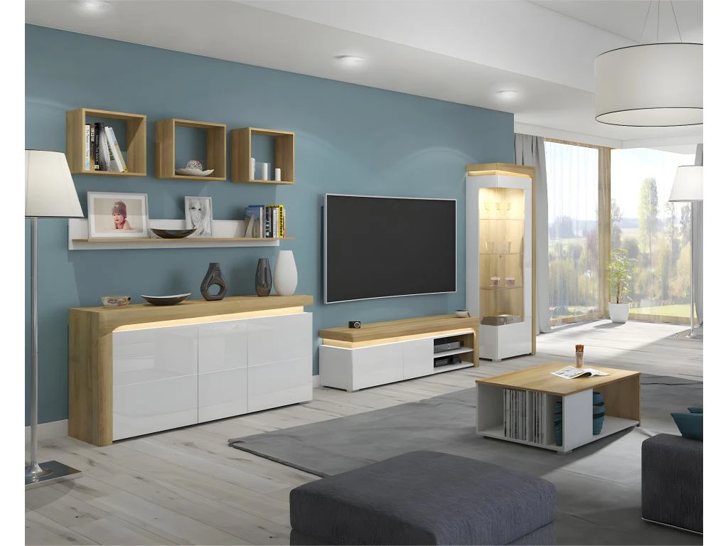 Buffet 3 Portes LED Inclus Teo Blanc Et Bois 5 Buffet 3 Portes LED Inclus Teo Blanc Et Bois – Image 3