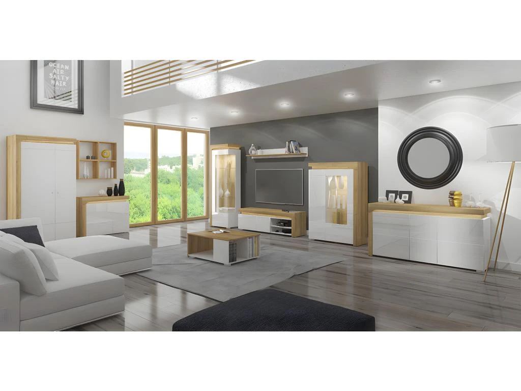 Buffet 3 Portes LED Inclus Teo Blanc Et Bois 6 Buffet 3 Portes LED Inclus Teo Blanc Et Bois – Image 4