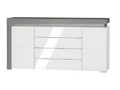 Buffet 2 Portes 4 Tiroirs LED Inclus Teo Blanc Et Gris