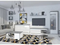 Buffet 2 Portes 4 Tiroirs LED Inclus Teo Blanc Et Gris -Mobilia Boutique buffet 14055477