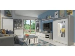 Buffet 2 Portes 4 Tiroirs LED Inclus Teo Blanc Et Gris -Mobilia Boutique buffet 14055479