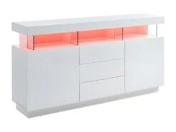 Buffet 3 Tiroirs Et 2 Portes Avec LEDs En MDF - Blanc Laqué - FABIO II -Mobilia Boutique buffet 1414549