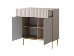Buffet Haut Avec 2 Portes Et 2 Tiroirs En MDF Et Acier - Beige Et Doré - EVILANA -Mobilia Boutique buffet 14178169