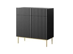 Buffet Haut Avec 2 Portes Et 2 Tiroirs En MDF Et Acier - Noir Et Doré - EVILANA -Mobilia Boutique buffet 14178255