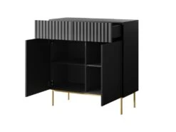Buffet Haut Avec 2 Portes Et 2 Tiroirs En MDF Et Acier - Noir Et Doré - EVILANA -Mobilia Boutique buffet 14178257