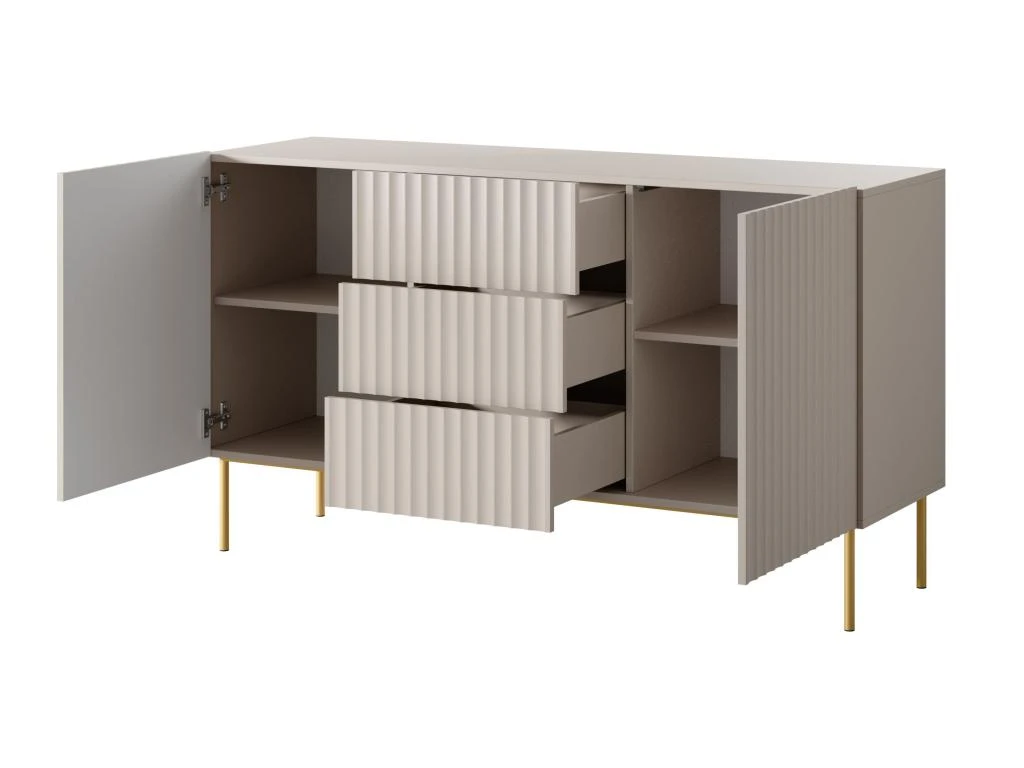 Buffet Avec 2 Portes Et 3 Tiroirs En MDF Et Acier - Beige Et Doré - EVILANA 6 Buffet Avec 2 Portes Et 3 Tiroirs En MDF Et Acier - Beige Et Doré - EVILANA – Image 4