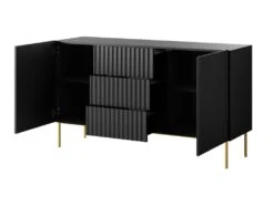 Buffet Avec 2 Portes Et 3 Tiroirs En MDF Et Acier - Noir Et Doré - EVILANA -Mobilia Boutique buffet 14178321