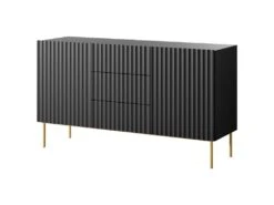 Buffet Avec 2 Portes Et 3 Tiroirs En MDF Et Acier - Noir Et Doré - EVILANA -Mobilia Boutique buffet 14178327