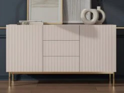 Buffet Avec 2 Portes Et 3 Tiroirs En MDF Et Acier - Noir Et Doré - EVILANA -Mobilia Boutique buffet 14178389