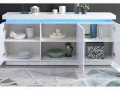 Buffet à LED ODYSSEE Laqué Blanc Brillant 3 Portes 170cm -Mobilia Boutique buffet 14409819