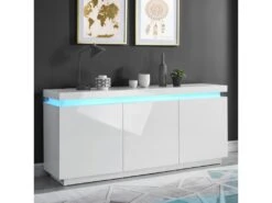 Buffet à LED ODYSSEE Laqué Blanc Brillant 3 Portes 170cm -Mobilia Boutique buffet 14409821
