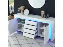Buffet à LED SUZANE Laqué Blanc Brillant 170cm -Mobilia Boutique buffet 14409859