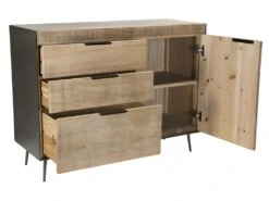 CLEMENCE - Buffet 3 Tiroirs 1 Porte Bois Teck Et Pieds Métal -Mobilia Boutique buffet 14651919