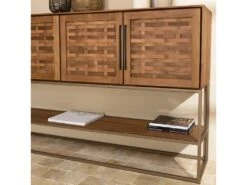 ALIDA - Buffet En Bois De Teck Recyclé 4 Portes En Tissage De Bambou -Mobilia Boutique buffet 14652155