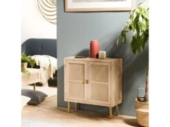 ADELE - Buffet 2 Portes Toile De Jute Pieds Métal Doré -Mobilia Boutique buffet 14652223