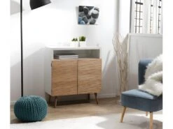 ISIDORE - Buffet 2 Portes Bois Clair Et Blanc