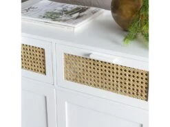 SANDRO - Buffet Blanc 2 Portes 2 Tiroirs Cannage Naturel -Mobilia Boutique buffet 14657273