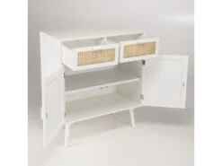 SANDRO - Buffet Blanc 2 Portes 2 Tiroirs Cannage Naturel -Mobilia Boutique buffet 14657275