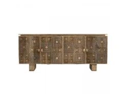 IRENE - Buffet Bois Manguier 177x45cm 4 Portes 2 étagères Motifs Noirs Goa -Mobilia Boutique buffet 14657481