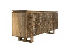 IRENE - Buffet Bois Manguier 177x45cm 4 Portes 2 étagères Motifs Noirs Goa -Mobilia Boutique buffet 14657483