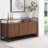 Buffet Avec 3 Portes En MDF, Verre Trempé Et Métal - Naturel Foncé - CAMATA -Mobilia Boutique buffet 14816851