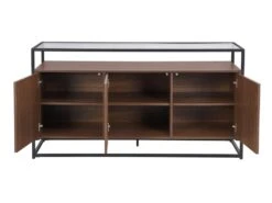Buffet Avec 3 Portes En MDF, Verre Trempé Et Métal - Naturel Foncé - CAMATA -Mobilia Boutique buffet 14816885