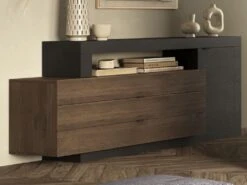 Buffet Avec 1 Porte, 3 Tiroirs Et 1 Niche - Naturel Foncé Et Anthracite - RUSELO -Mobilia Boutique buffet 14927517