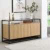 Buffet Avec 3 Portes En MDF, Verre Trempé Et Métal - Naturel Clair - CAMATA -Mobilia Boutique buffet 14973419