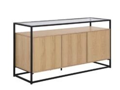 Buffet Avec 3 Portes En MDF, Verre Trempé Et Métal - Naturel Clair - CAMATA -Mobilia Boutique buffet 14973449