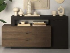 Buffet Avec 1 Porte, 3 Tiroirs Et 1 Niche - Naturel Foncé Et Anthracite - RUSELO -Mobilia Boutique buffet 15693269