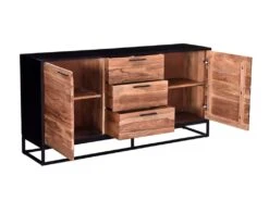 Buffet Avec 3 Tiroirs Et 2 Portes En Bois D'acacia Et Métal - Naturel Foncé Et Noir - ALYONA -Mobilia Boutique buffet 16580699