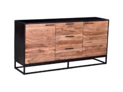 Buffet Avec 3 Tiroirs Et 2 Portes En Bois D'acacia Et Métal - Naturel Foncé Et Noir - ALYONA -Mobilia Boutique buffet 16580723