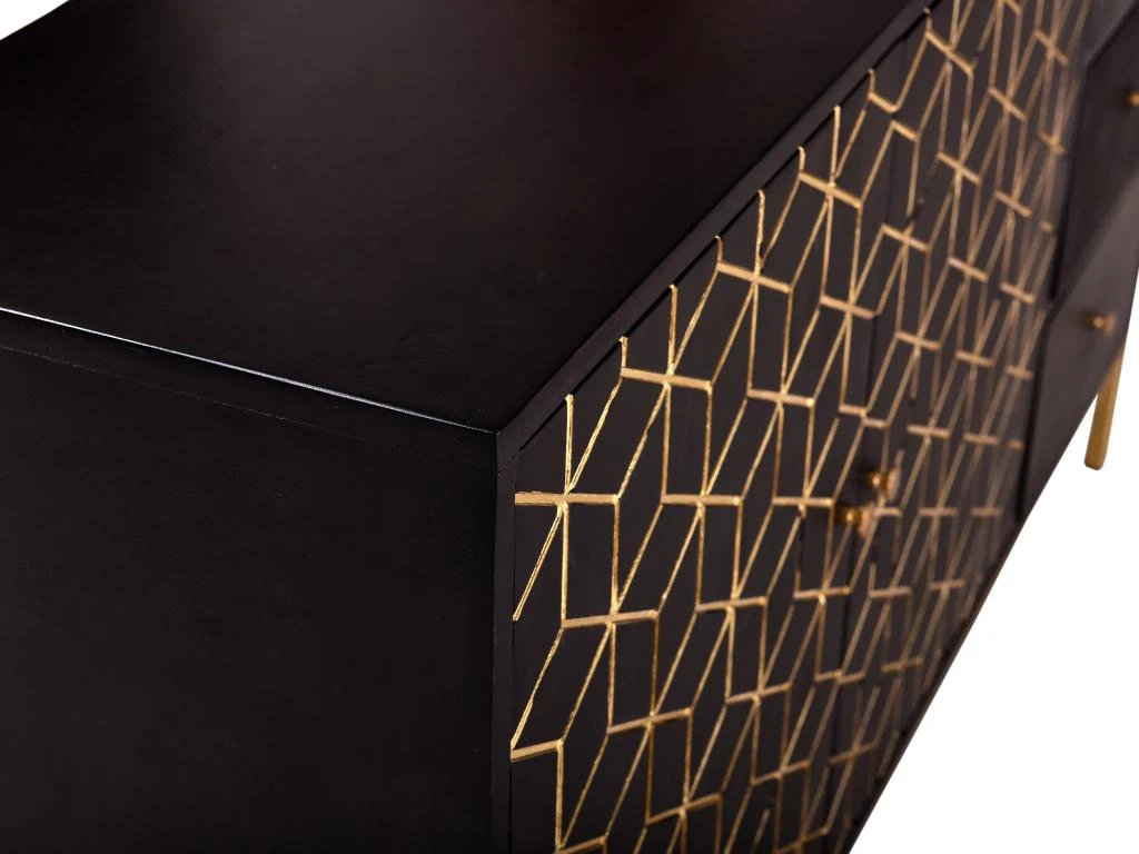 Buffet Avec 2 Portes Et 3 Tiroirs En Bois De Manguier Et Métal - Noir Et Doré - ANALIMY 11 Buffet Avec 2 Portes Et 3 Tiroirs En Bois De Manguier Et Métal - Noir Et Doré - ANALIMY – Image 9