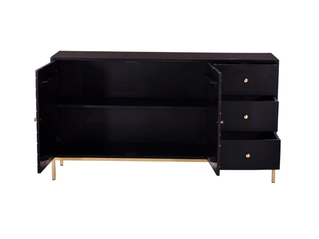 Buffet Avec 2 Portes Et 3 Tiroirs En Bois De Manguier Et Métal - Noir Et Doré - ANALIMY 6 Buffet Avec 2 Portes Et 3 Tiroirs En Bois De Manguier Et Métal - Noir Et Doré - ANALIMY – Image 4