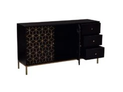 Buffet Avec 2 Portes Et 3 Tiroirs En Bois De Manguier Et Métal - Noir Et Doré - ANALIMY 17 Buffet Avec 2 Portes Et 3 Tiroirs En Bois De Manguier Et Métal - Noir Et Doré - ANALIMY -Mobilia Boutique buffet 16582175