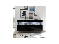 Buffet 4 Portes Laqué Noir à LEDs - TARENTE N°2