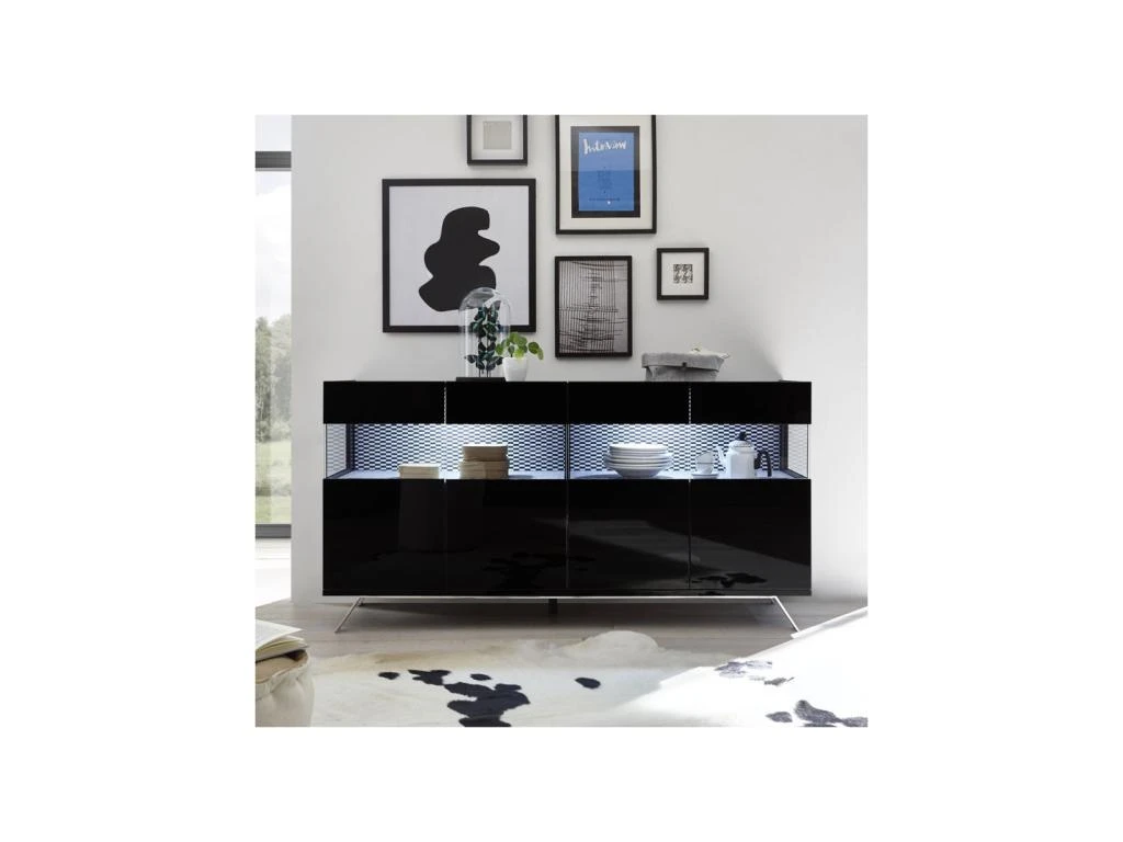 Buffet 4 Portes Laqué Noir à LEDs - TARENTE N°2 3 Buffet 4 Portes Laqué Noir à LEDs - TARENTE N°2