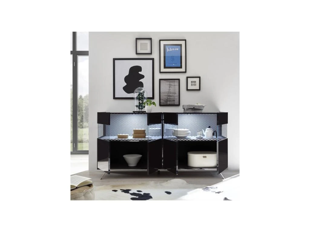 Buffet 4 Portes Laqué Noir à LEDs - TARENTE N°2 4 Buffet 4 Portes Laqué Noir à LEDs - TARENTE N°2 – Image 2