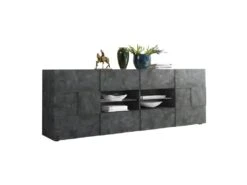 Mobilia Boutique 27 Buffet 2 Portes 4 Tiroirs Béton Ciré Foncé - TICATO