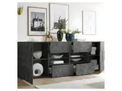 Buffet 2 Portes 4 Tiroirs Béton Ciré Foncé - TICATO -Mobilia Boutique buffet 17623663