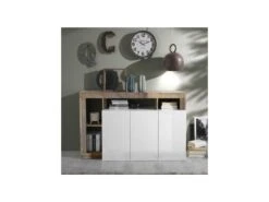 Buffet 3 Portes Blanc Laqué Brillant/Bois Fumé - ISCHIA