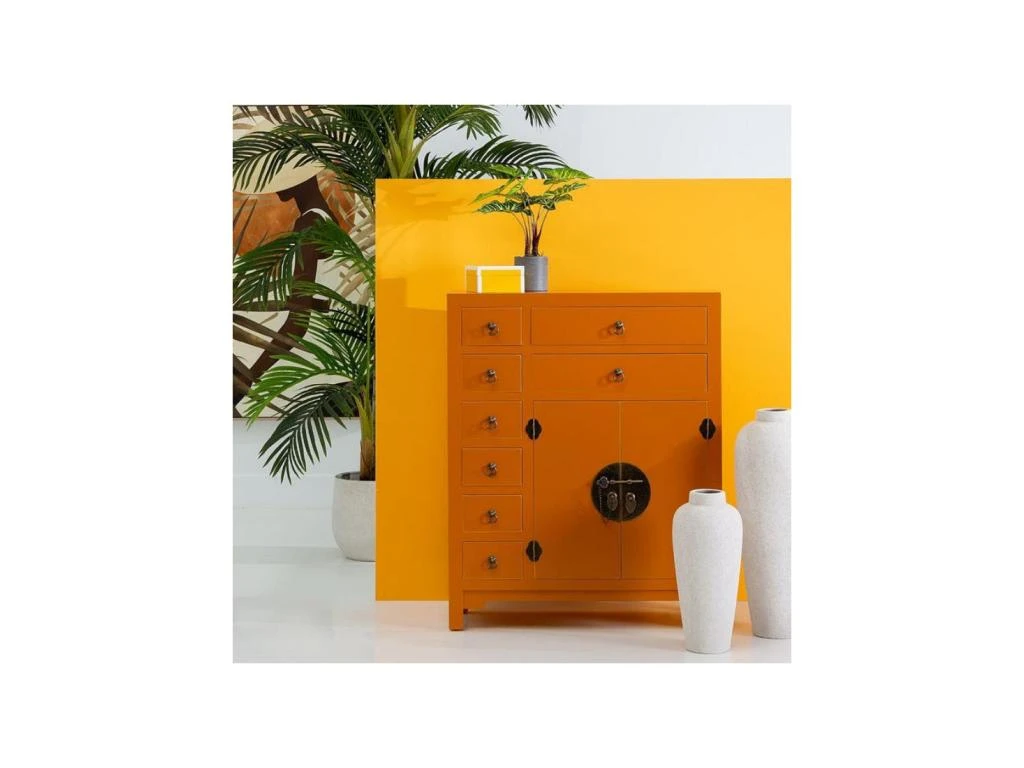 Meuble D'entrée 2 Portes, 8 Tiroirs Orange Meuble Chinois - PEKIN 4 Meuble D'entrée 2 Portes, 8 Tiroirs Orange Meuble Chinois - PEKIN – Image 2