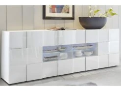 Buffet 2 Portes 4 Tiroirs Laqué Blanc Brillant LED's - TICATO -Mobilia Boutique buffet 17624041