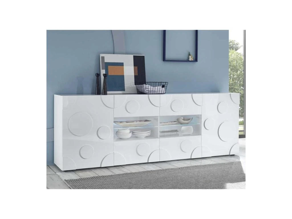 Buffet 2 Portes 4 Tiroirs Blanc Laqué Brillant à Leds - PEPPERONI 5 Buffet 2 Portes 4 Tiroirs Blanc Laqué Brillant à Leds - PEPPERONI – Image 3