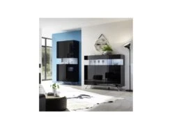 Buffet 3 Portes Laqué Noir à LEDs - TARENTE N°2 -Mobilia Boutique buffet 17624383