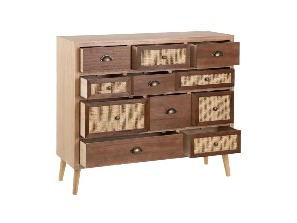 Meuble D'entrée 11 Tiroirs Bois/Rotin - BISCUIT 6 Meuble D'entrée 11 Tiroirs Bois/Rotin - BISCUIT – Image 4