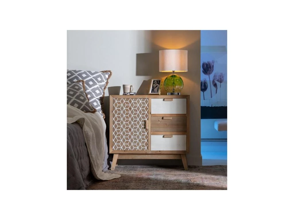 Meuble D'entrée 3 Tiroirs 1 Porte Bois/Blanc - HACHI 4 Meuble D'entrée 3 Tiroirs 1 Porte Bois/Blanc - HACHI – Image 2