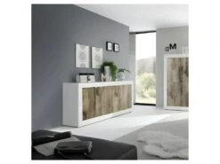 Buffet 4 Portes Blanc/Planches Bois - MATERA -Mobilia Boutique buffet 17624891